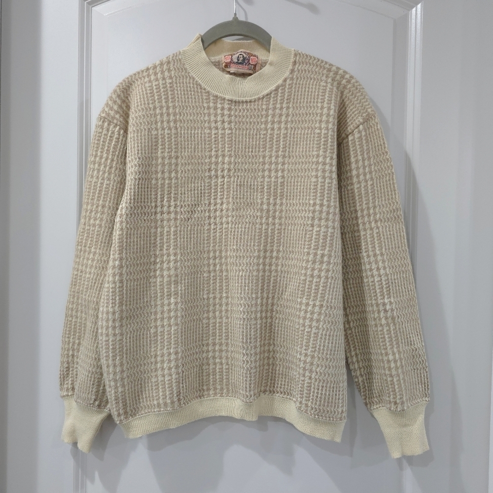 Gene Ewin Bis Cream Textured Men's Wool Angora Blend Sweater, Grandpacore, M